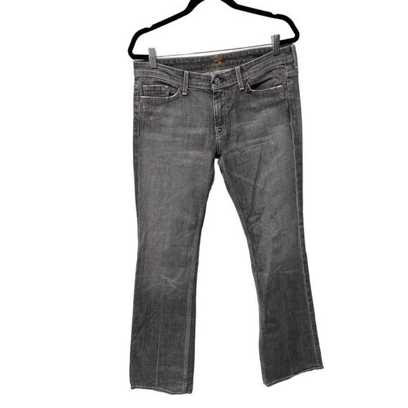 7 For All Mankind Gray Grommet Flynt Bootcut Mini Flare Jeans Size 31 - Picture 1 of 10